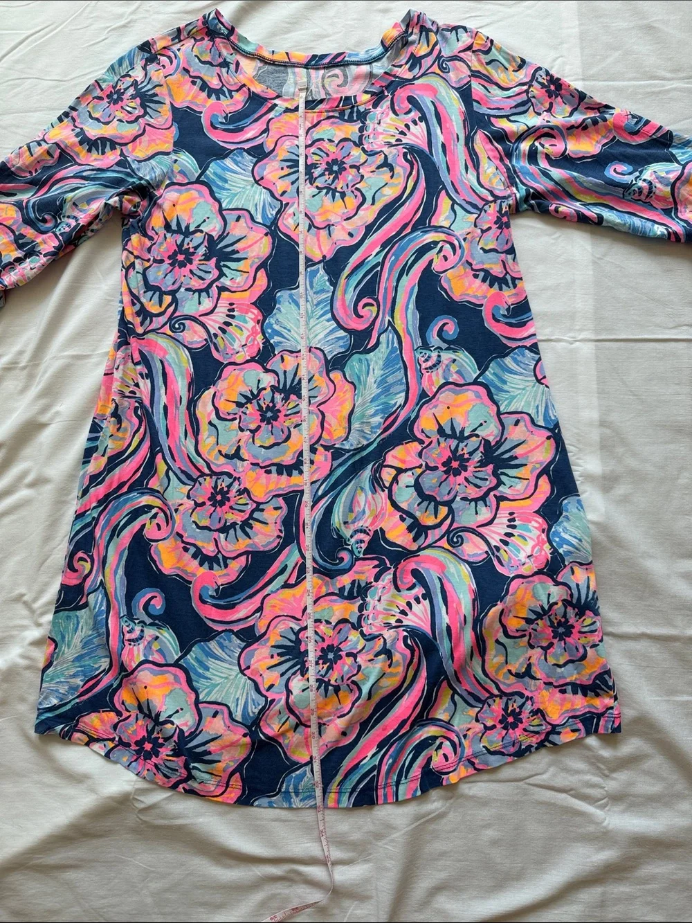 Lilly Pulitzer Navy Floral Multicolor Dress with knotted 3/4 sleeves